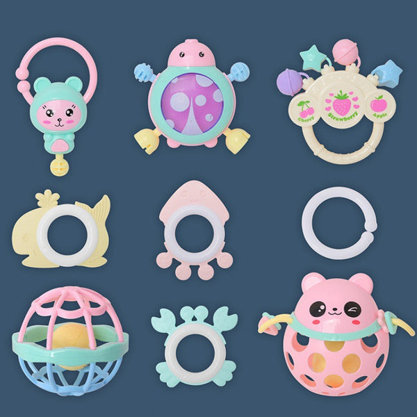 Newborn infant toy hand rattle 9-piece set, baby rattle early education toy 0-1 year old infant teaching aids