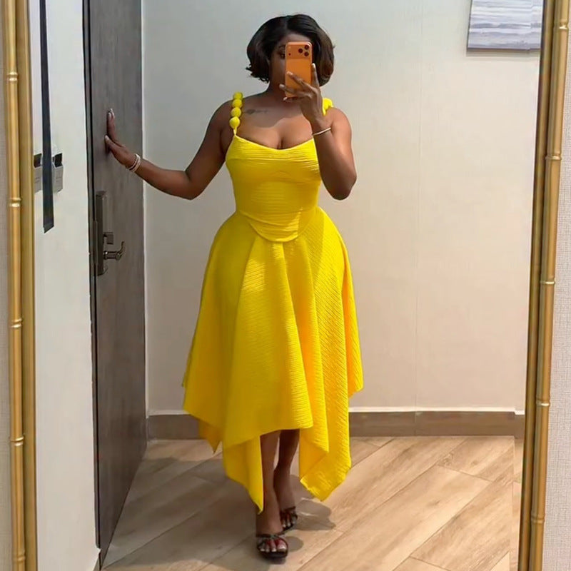 European and american women's clothing  spring new sweet and fresh solid color camisole and high-waisted midi skirt two-piece set