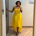 European and american women's clothing  spring new sweet and fresh solid color camisole and high-waisted midi skirt two-piece set