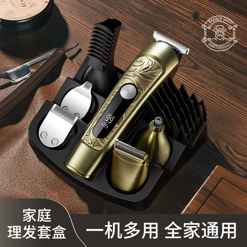 multifunctional 6-in-1 hair clipper with digital display, usb fast charging, salon-grade, home use, full body washable electric hair trimmer