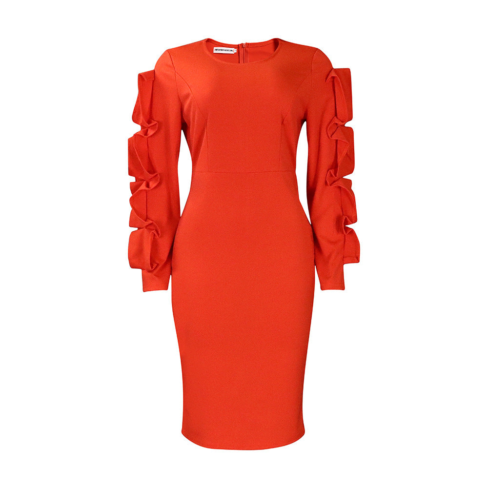 D377 european and american plus size women's autumn new fashion elegant all-match african style plus size long sleeve export dress