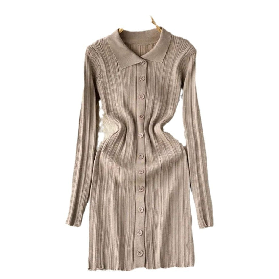 Autumn winternew arrivalfashionfashioneasiest for matchpure colorsilm polo collar pit strip knittinglong sleevesdress short skirt for women