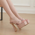 New glossy casual thick heel high heel slippers women's shoes 35-42 size cross-border foreign trade waterproof apricot rose red
