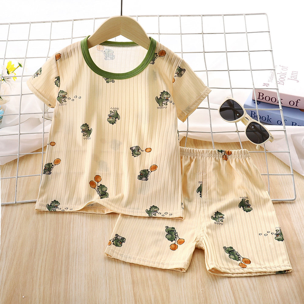 Kids' summer ice silk short-sleeve set - lightweight air conditioning suit for boys and girls, toddler and children's sleepwear, loungewear, and children's clothing
