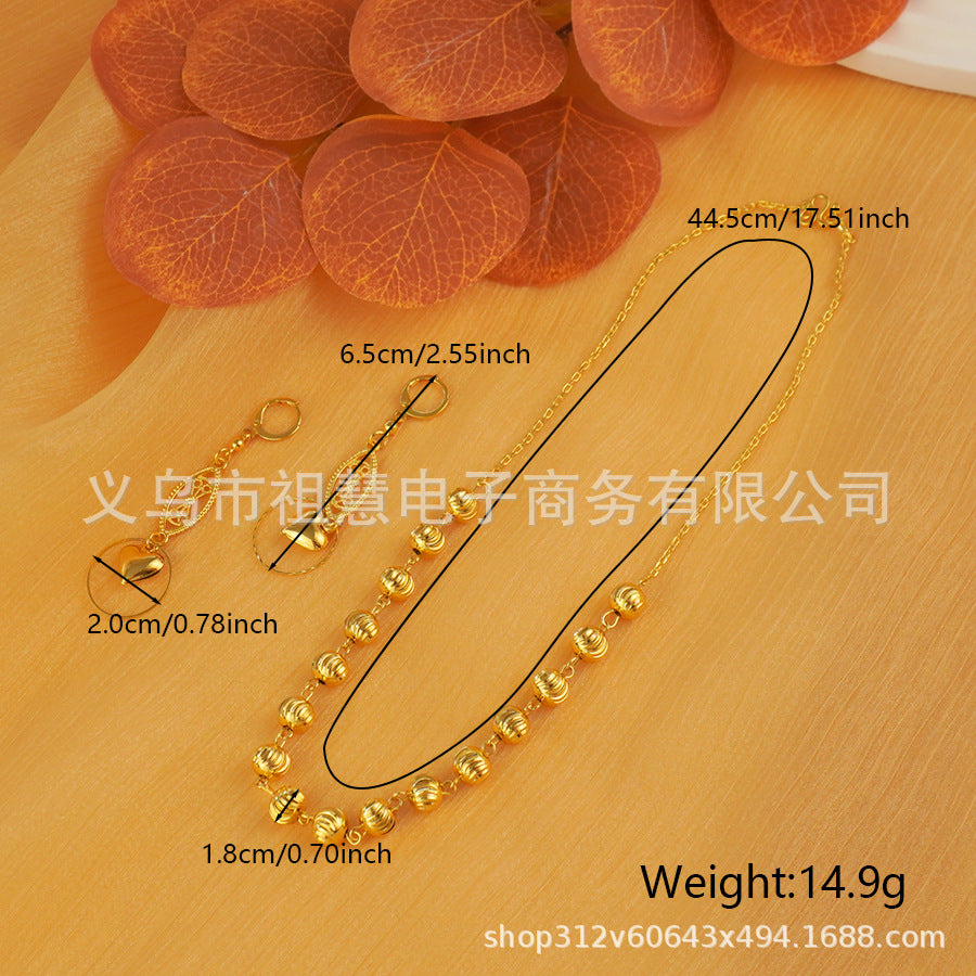 2-piece middle eastern classic diamond-cut rotating bead necklace and heart hoop earring luxury set - durable and long-lasting