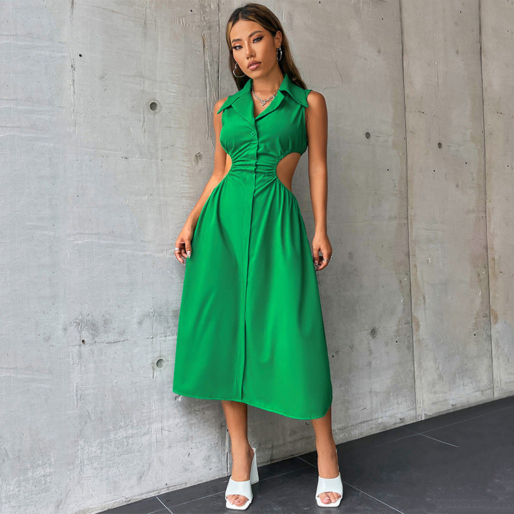 spring and autumn elegant a-line dress - european and american  style solid color sexy dress