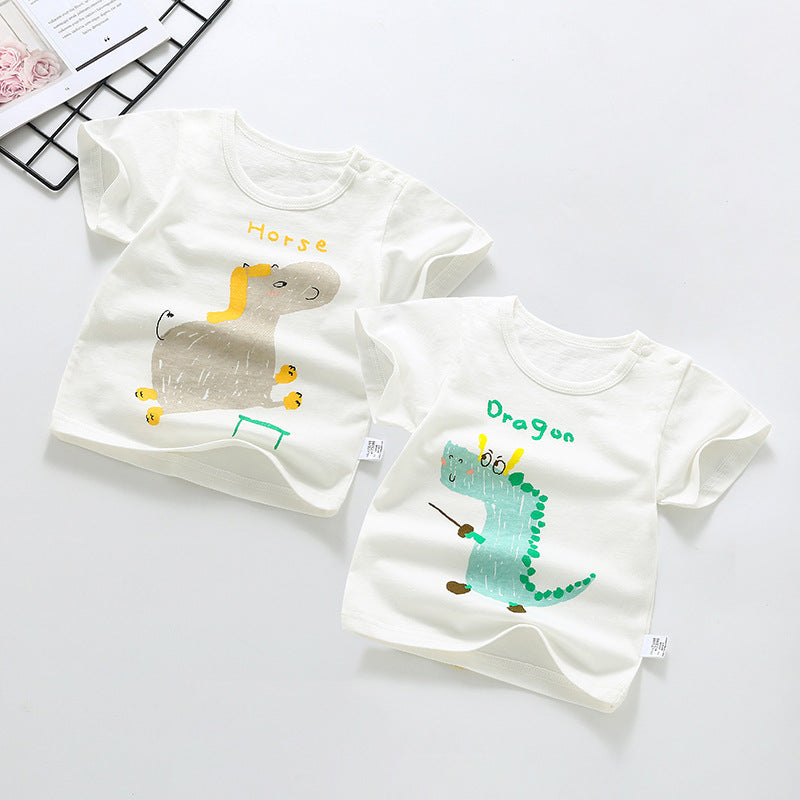 Wholesale baby short-sleeve t-shirts: 100% cotton crew neck printed tops for boys and girls - summer a-grade base layers