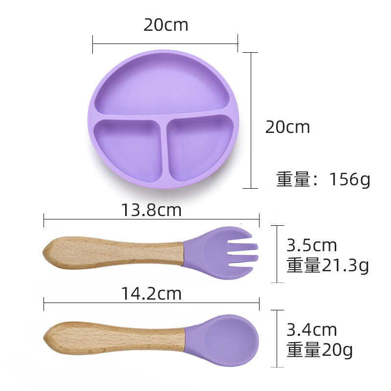 Food grade silicone infant plate fork spoon complementary food tableware preschool children eating silicone tableware set custom