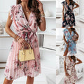 Dresssummernew arrival women best selling flutter sleeves waist floral pleated skirt