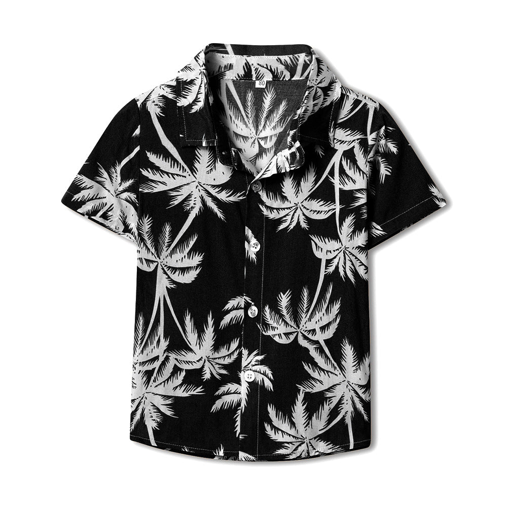 Boys' summer shirt sets, hawaiian beach outfits, family travel styles, baby summer clothes, kids' summer collection
