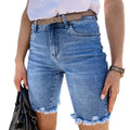 Amazon  hot selling denim mid-length shorts women's summer ins trendy high-waisted frayed straight-leg capri jeans
