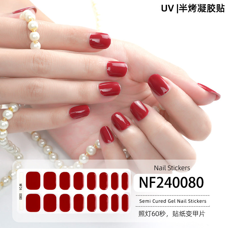 Zhengxiang new semi-cured gel nail art sticker solid color pure green onion gel UV nail sticker simple baking lamp gel nail art