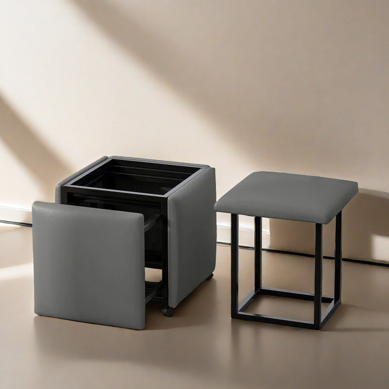 Minimalist modern metal 5-in-1 cube stool: multifunctional storage shoe bench for home and kids
