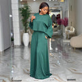 European and american cross-border women's fashion  spring new arrival: elegant round neck beaded lantern sleeve top and wide leg pants set