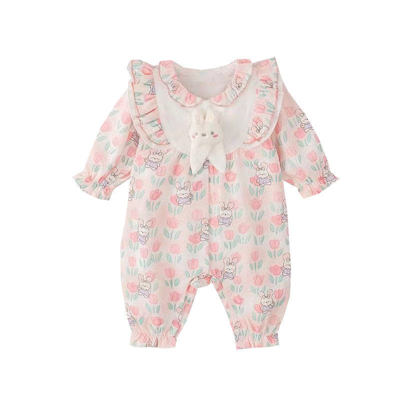 Baby clothes autumn outfit girl's romper autumn double layer cute long sleeve crawling suit princess outing clothes