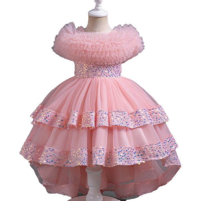 Performance costumes, wedding dresses, large tails, puffy mesh skirts, dresses, children's clothing, popular kids princess dresses for girls