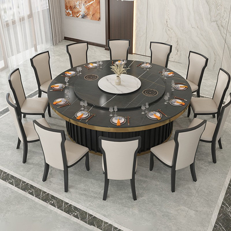 Hotel electric dining table large round table automatic turntable hotel 16 people 20 people clubhouse box rock slab hot pot tables and chairs