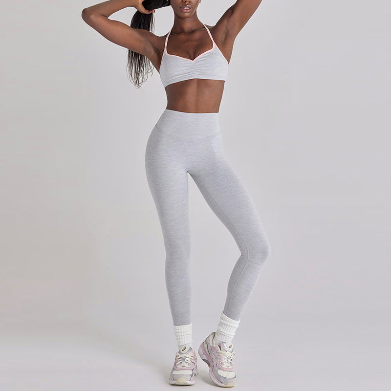 New arrival yoga clothes high waist hip lifting and abdominal control shorts nine-point pants suspenders beautiful back running sports intimates bra suit