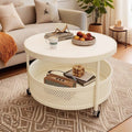 Cream style double-layer coffee table slate coffee table accessible luxury living room small apartment for home wheeled movable round table coffee table