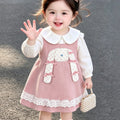 Girls' dress - spring/autumn  new collection - baby girl faux two-piece doll collar princess dress - stylish bunny dress for toddlers
