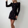 summer new women's fashion: european and american cross-border dress - printed lace-trimmed a-line long-sleeve mini dress