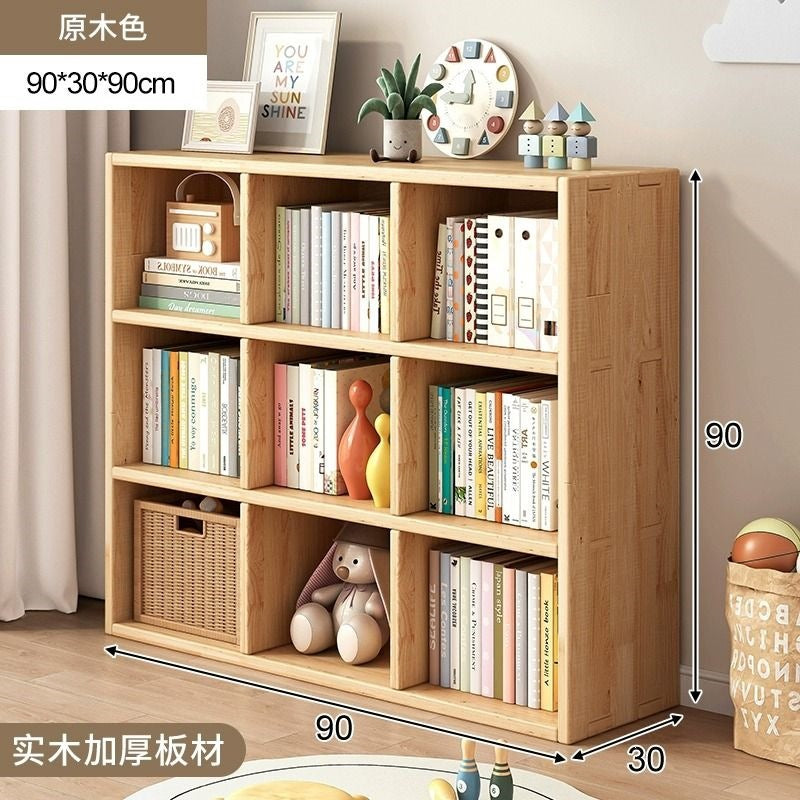 Checkered solid wood bookshelf floor-standing storage rack home living room organizer wall-mounted low cabinet bookcase