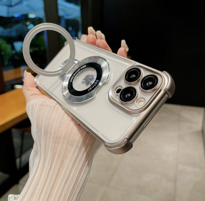 Four-corner airbag magnetic suction bracket suitable for apple 17promax mobile phone case iphone16/15 anti-fall transparent case