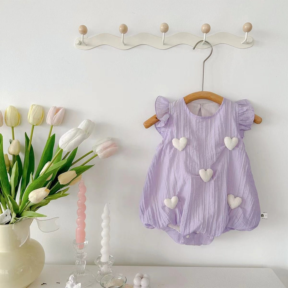 Infant and toddler onesie summer outfit, baby girl romper with flutter sleeves, triangle-shaped onesie, newborn and toddler summer lightweight clothing