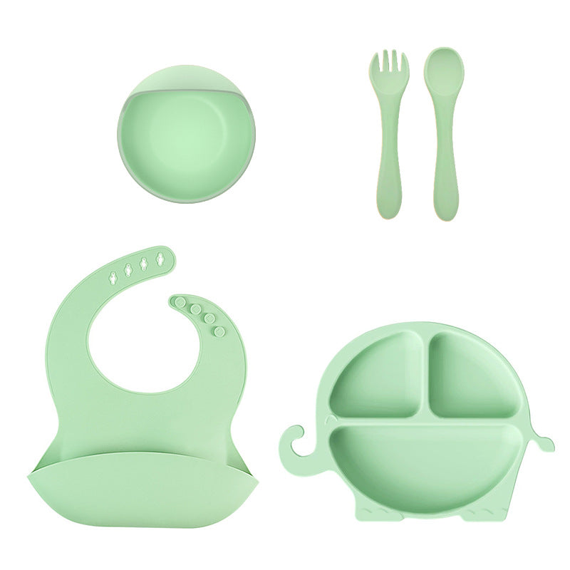 Cross-border food grade children's silicone plate set, silicone bowl, fork and spoon, baby complementary food bowl, feeding tableware six-piece set