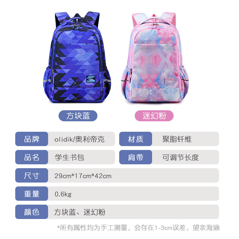 School bag for primary school students Korean version of children's backpack to reduce the burden and protect the spine, large capacity boys and girls first, second and third grades backpack