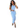 European and american cross-border women's fashion   summer new arrival solid color sleeveless round neck halter neck asymmetrical dress