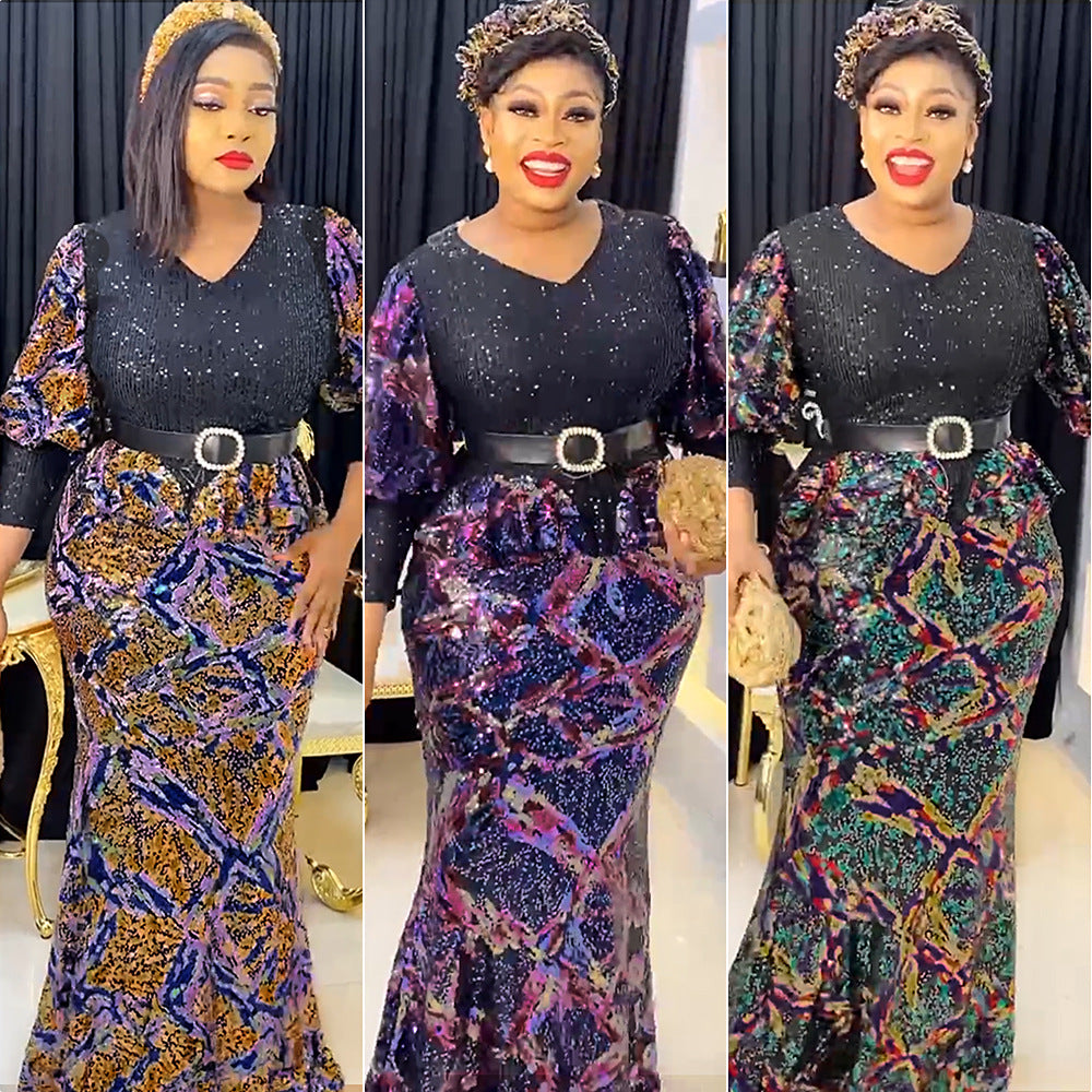 African plus size women's clothing  new european and american foreign trade  hot selling dress christmas party evening gown