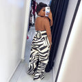 European and american cross-border african women's clothing  summer new arrival: elegant v-neck sleeveless backless top and high-waisted pants set