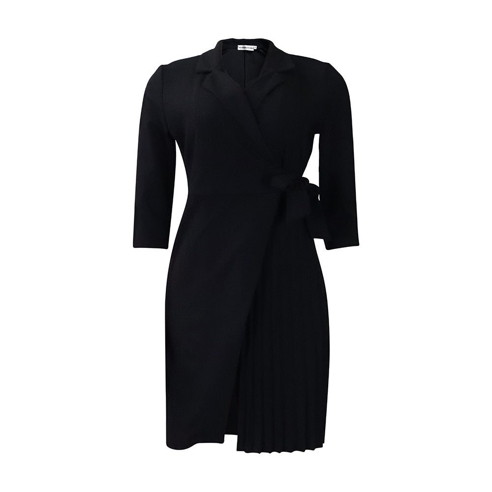 D340plus sizeexport women's clothingnew arrivalfashion suit collarfashion strap waist pleated africandress