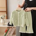 Girls' knit sweater jacket & pants set - new  collection with handmade floral accents