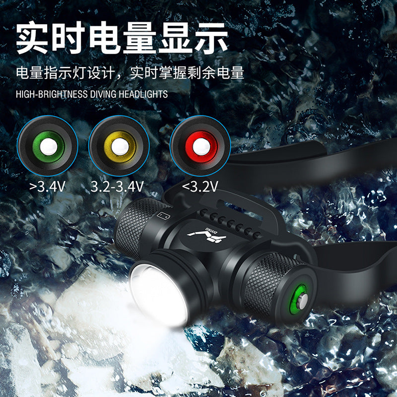 Cross-border new diving headlight LED rechargeable strong light flashlight, professional outdoor lighting waterproof and super bright diving light