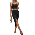 European and american  summer new women's versatile commute fashion set: camisole top & slit midi skirt two-piece outfit