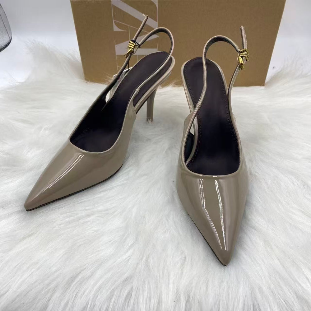Za spanish style gray pointed toe mid-heeled flatsnew arrivalflatscasualcut out back strap back hollow flats women