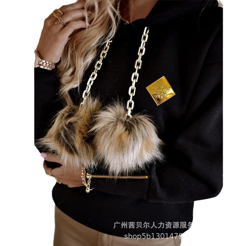 2024 New Women's Cross-border Foreign Trade Hairball Chain Hooded Casual Sweater-ODS4880 Fashion Casual