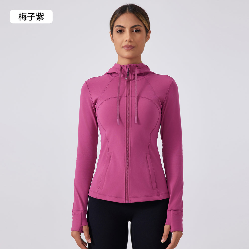 New women's fleece-lined yoga jacket - slim fit, tight-fitting, hooded activewear top for running and fitness - daw179