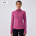 New women's fleece-lined yoga jacket - slim fit, tight-fitting, hooded activewear top for running and fitness - daw179