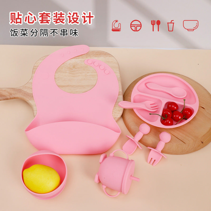 Silicone kids' meal set: baby food training suction bowl, food-grade fork and spoon, feeding utensils for babies