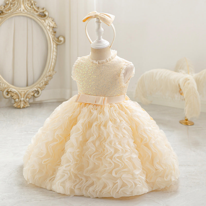 Baby girl's short evening dress, first birthday chic cake dress,  foreign trade round neck vest, european and american style