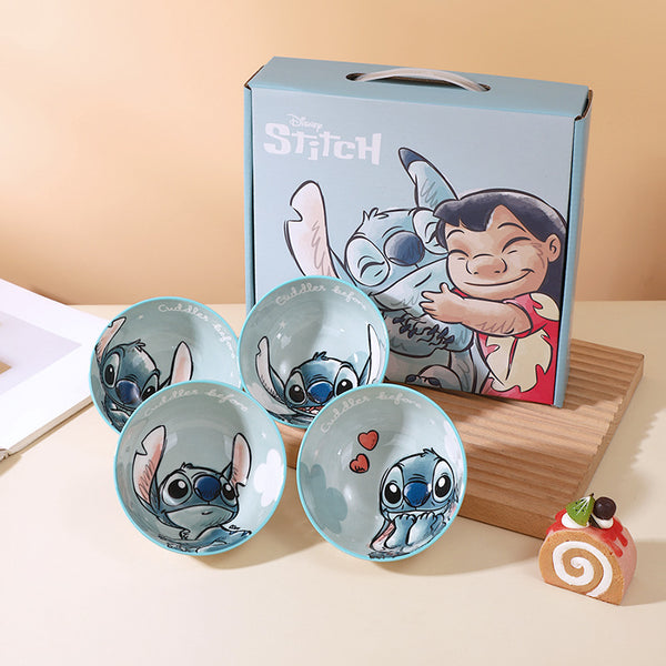 Stitch ceramic bowl gift box household rice bowl underglaze color cartoon bowl high value ceramic tableware round bowl wholesale