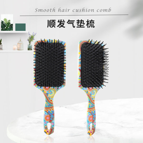 Cross-border custom printed air cushion comb household fluffy shape anti-static smooth hair large board comb scalp massage airbag comb
