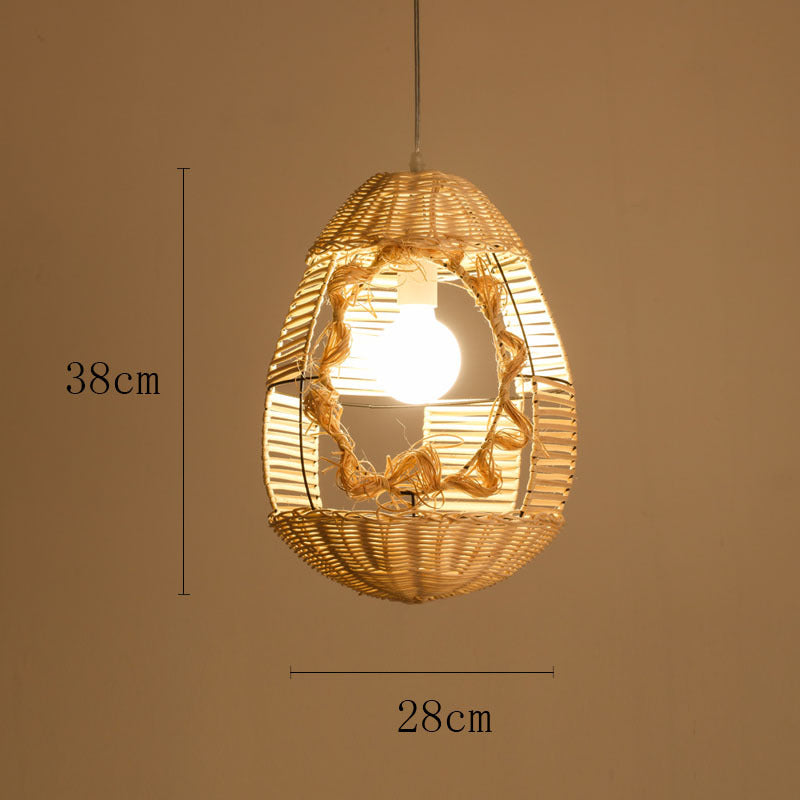 Vintage rattan straw hat chandelier rattan art round bird's nest Chinese pastoral hotel restaurant agritainment bed and breakfast straw hat lamp