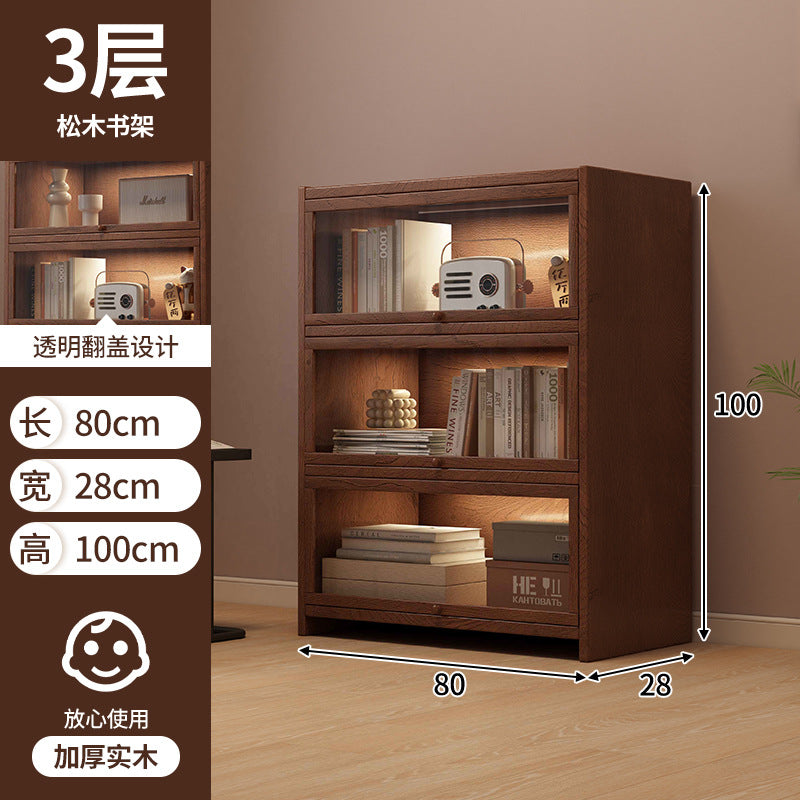 Retro American floor-to-ceiling bookcase Solid wood small cabinet Locker Living room storage Display cabinet Integrated dust rack