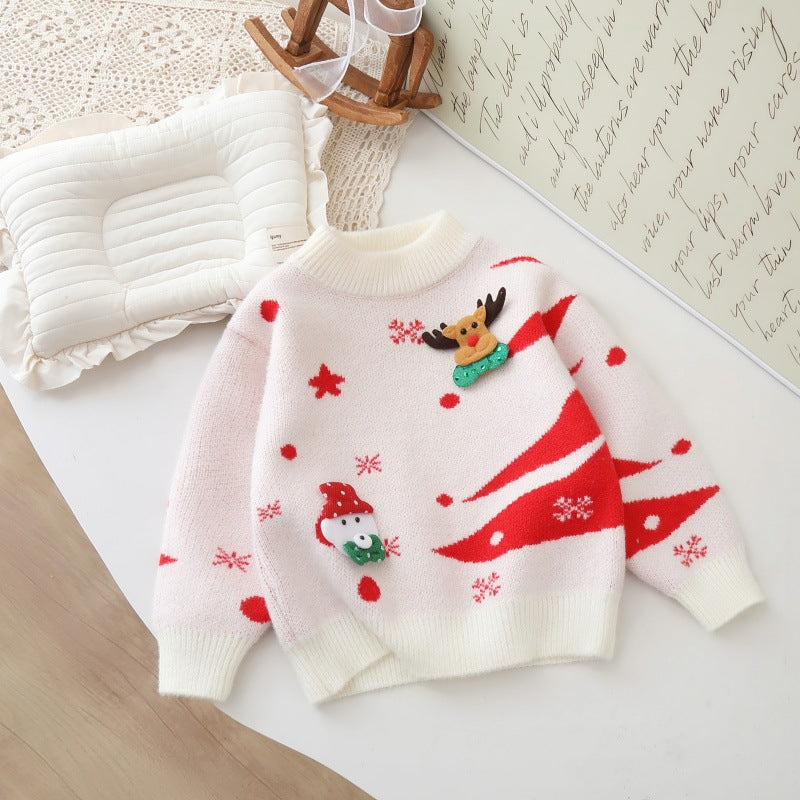 Kids' sweater girl christmas red new year's outfit stylish thickened baby warm clothes  new boys' chinese new year apparel