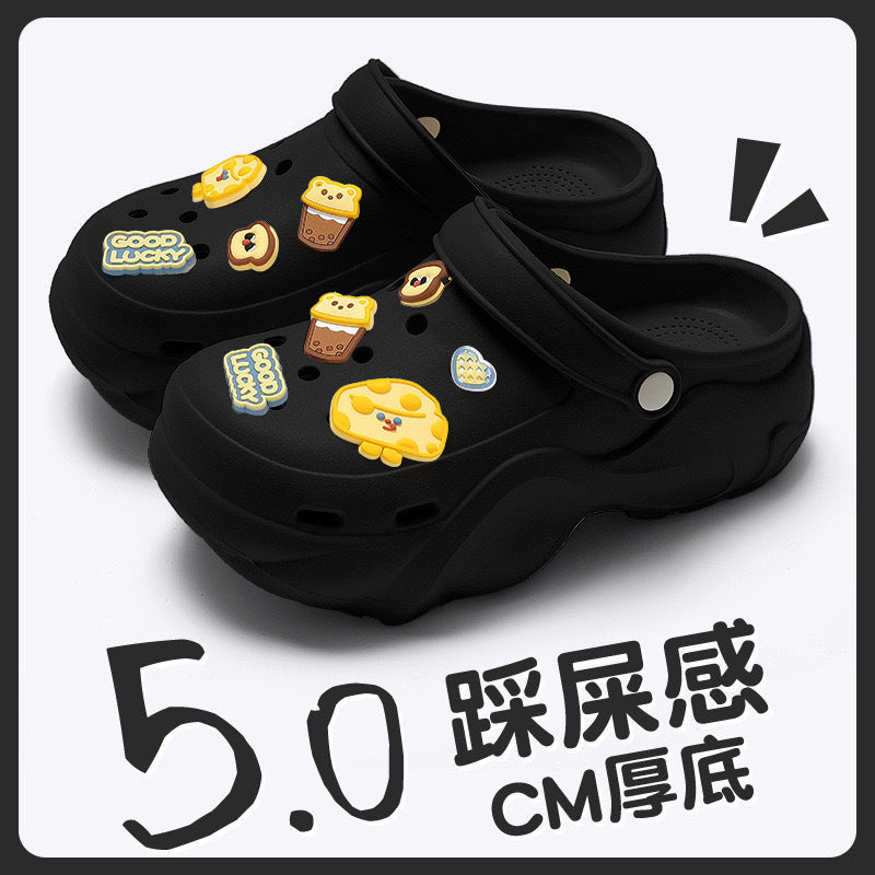 Thick soleeva crocs women's summer outwear 2025new arrivalheight increasing outdoor beach seaside ins toe cap slippers