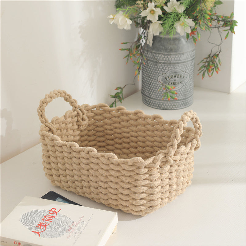 Japanese toys, cosmetics, woven cotton rope storage box, simple storage basket, snack key, desktop sundries basket, spot.